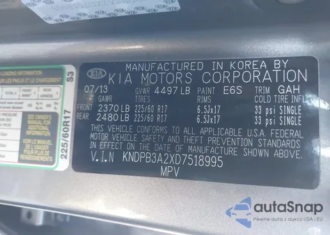 2013 Kia Sportage Lx из США, поврежденный, VIN KNDPB3A2XD7518995